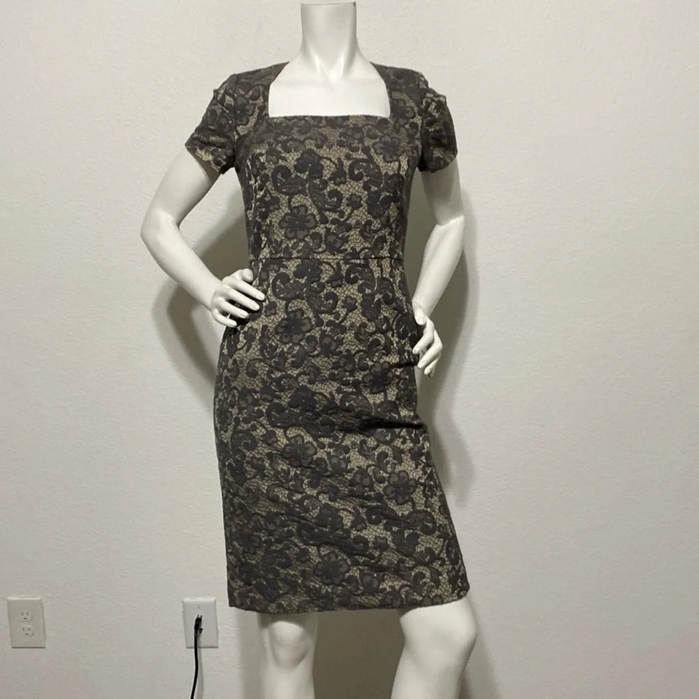 Banana Republic Grey Lace Square Neck Dress
